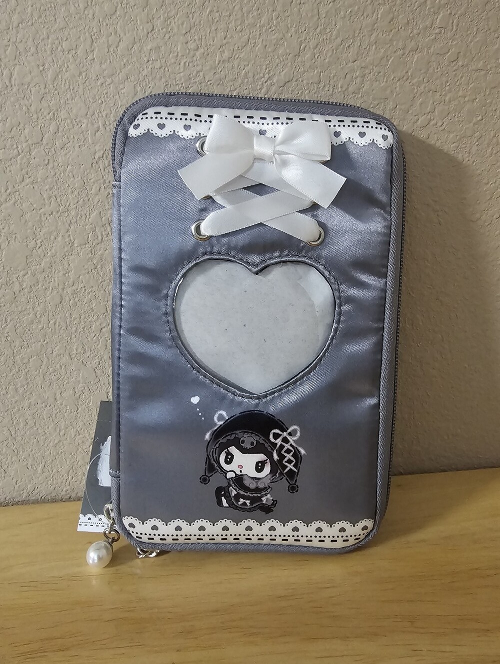 Kuromi Satin Heart Zip Pouch